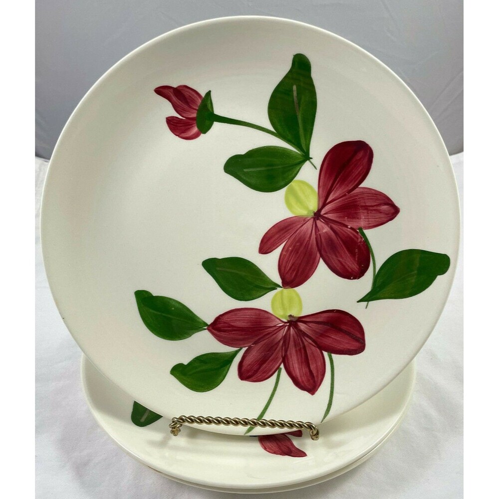 Blue Ridge Winnie Dinner Plate Set of 2 Red Flower 9.5" Vintage Southern Pottery